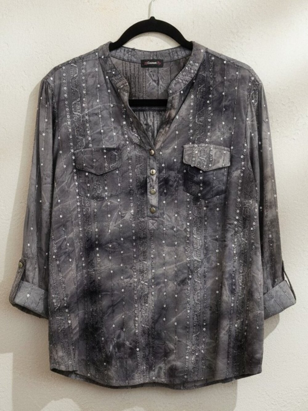 Cocomo‎ Vintage/Y2K Gray Western Sequin Shirt Long Sleeve Pullover M